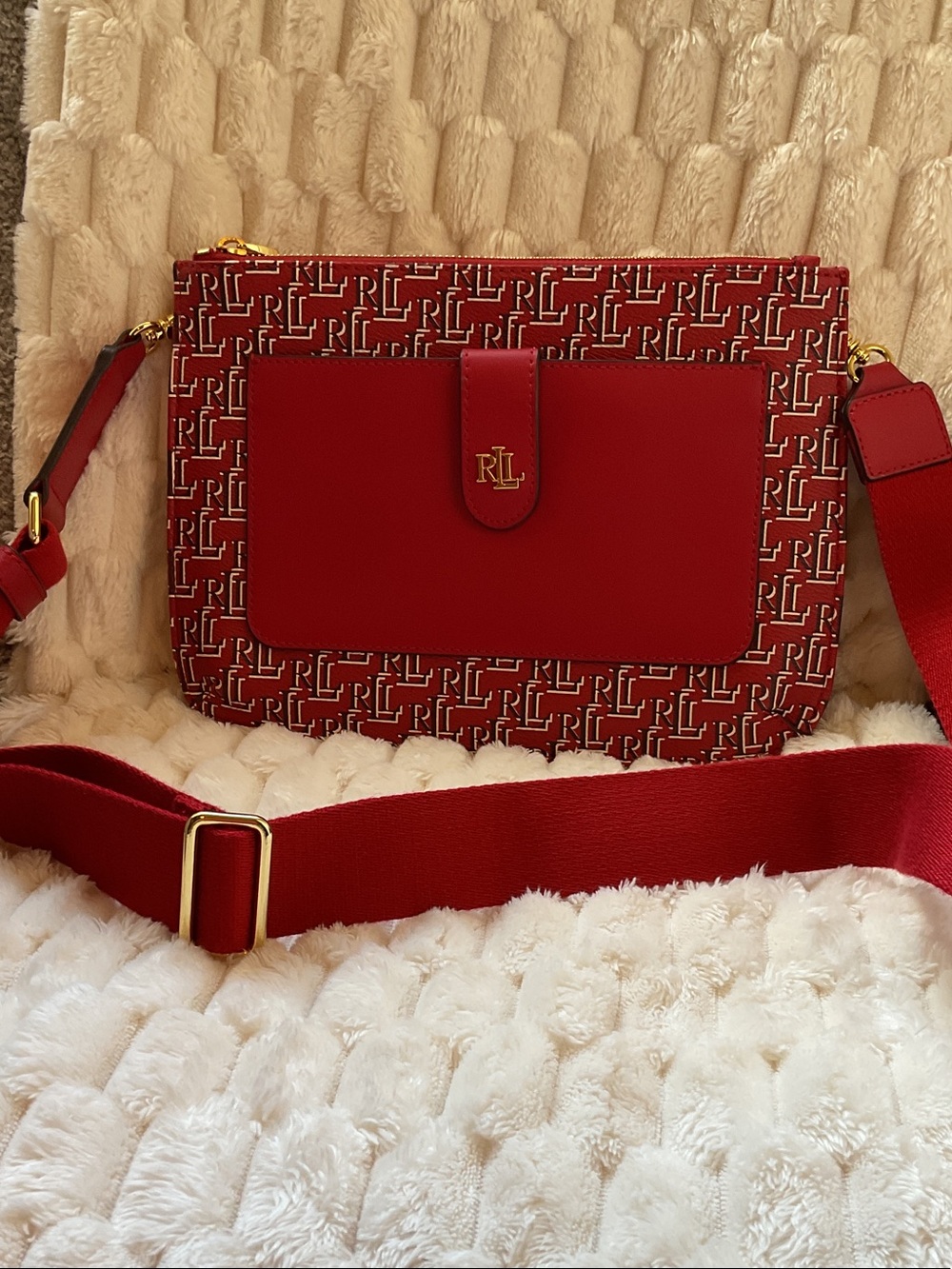 Ralph Lauren Red RL Monogram Crossbody Bag